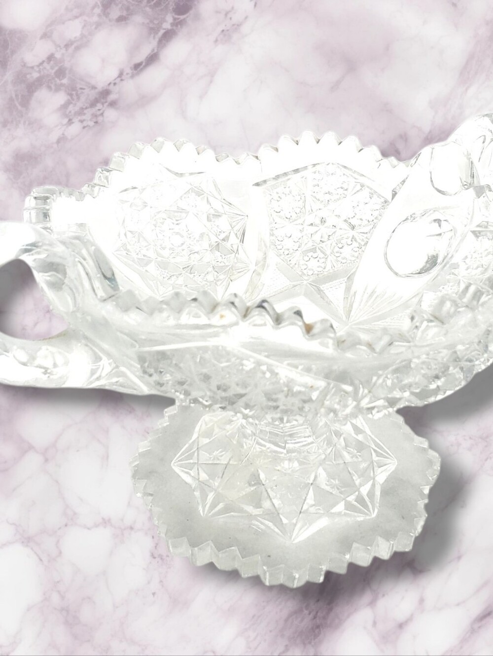 Antique Large Cut Glass Serving Bowl w/ Handles Elegant Crystal Centerpiece